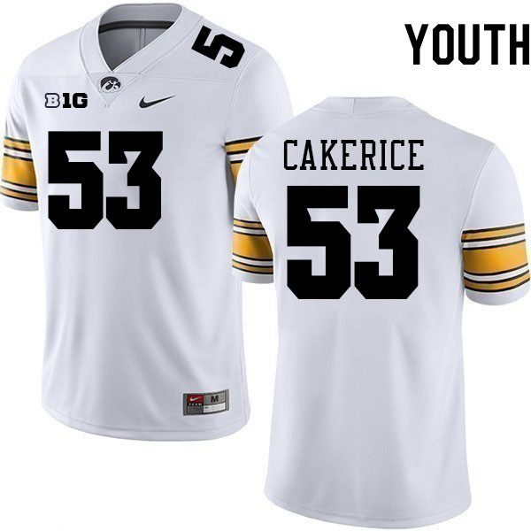 Youth #53 Trent Cakerice Iowa Hawkeyes College Football Jerseys Stitched-White